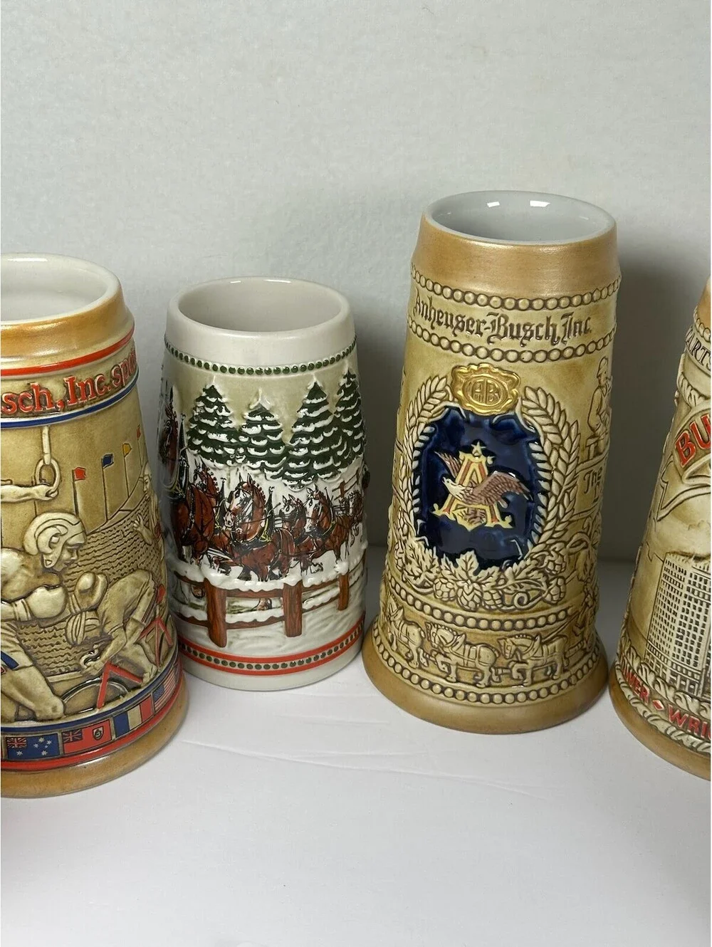 Lot of 6 Vintage Budweiser Beer Steins - Anheuser-Busch Collectibles - C-11
